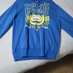 Ecko Unlimited Blue Zip-Up Hoodie with Yellow Logo